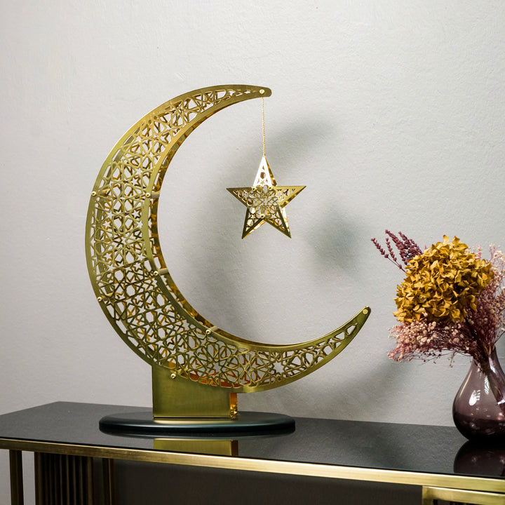 Shiny Metal Crescent & Star Islamic Home Decor - Islamic Gift