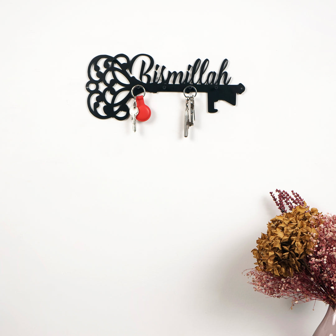 Bismillah Latin Key Holder, Basmala et Key Metal Calligraphie Décoration Islamique