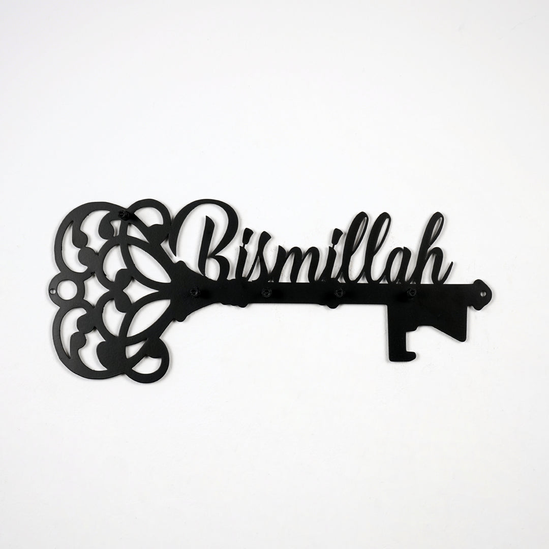 Bismillah Latin Key Holder, Basmala and Key Metal Calligraphy Islamic Home Decor