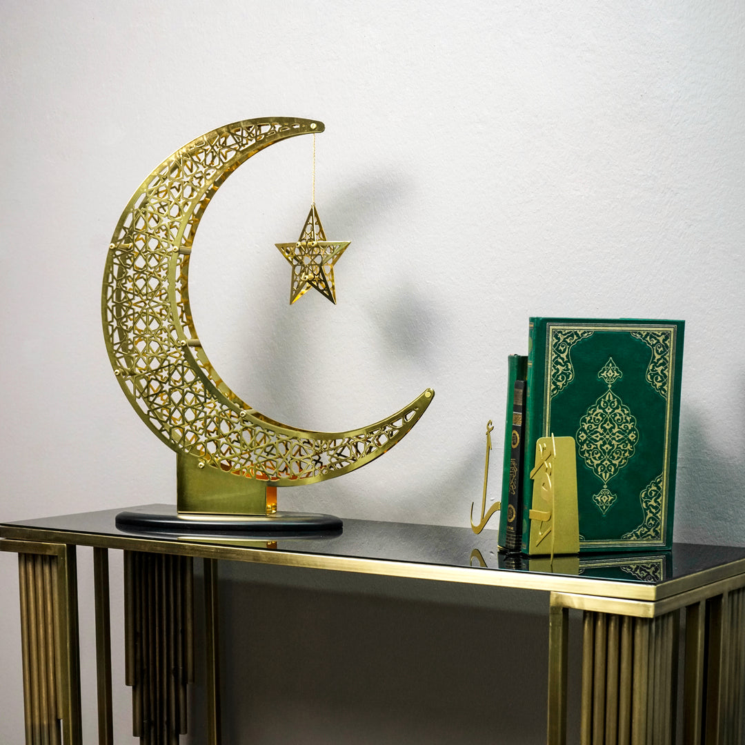 Décoration ramadan en bois, en forme de demi-lune et étoile avec