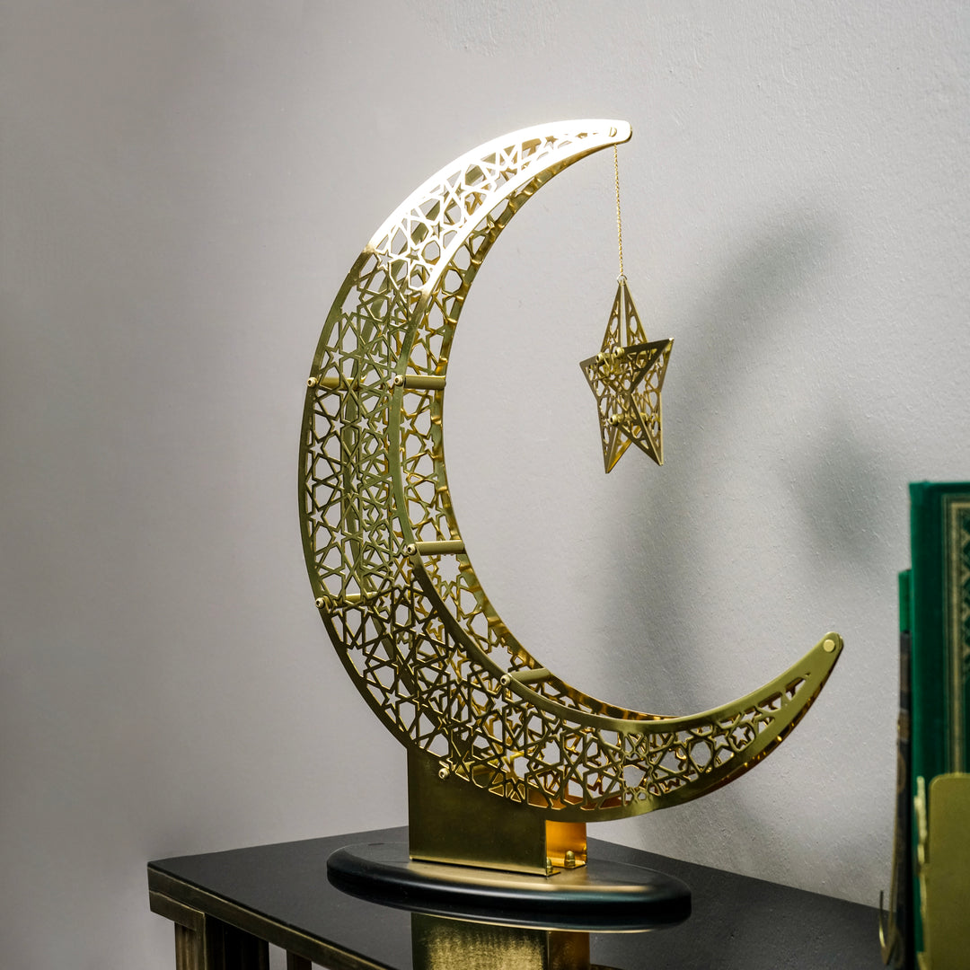 Shiny Metal Crescent and Star Ramadan Decoration Moon for Home Islamic Wall Art