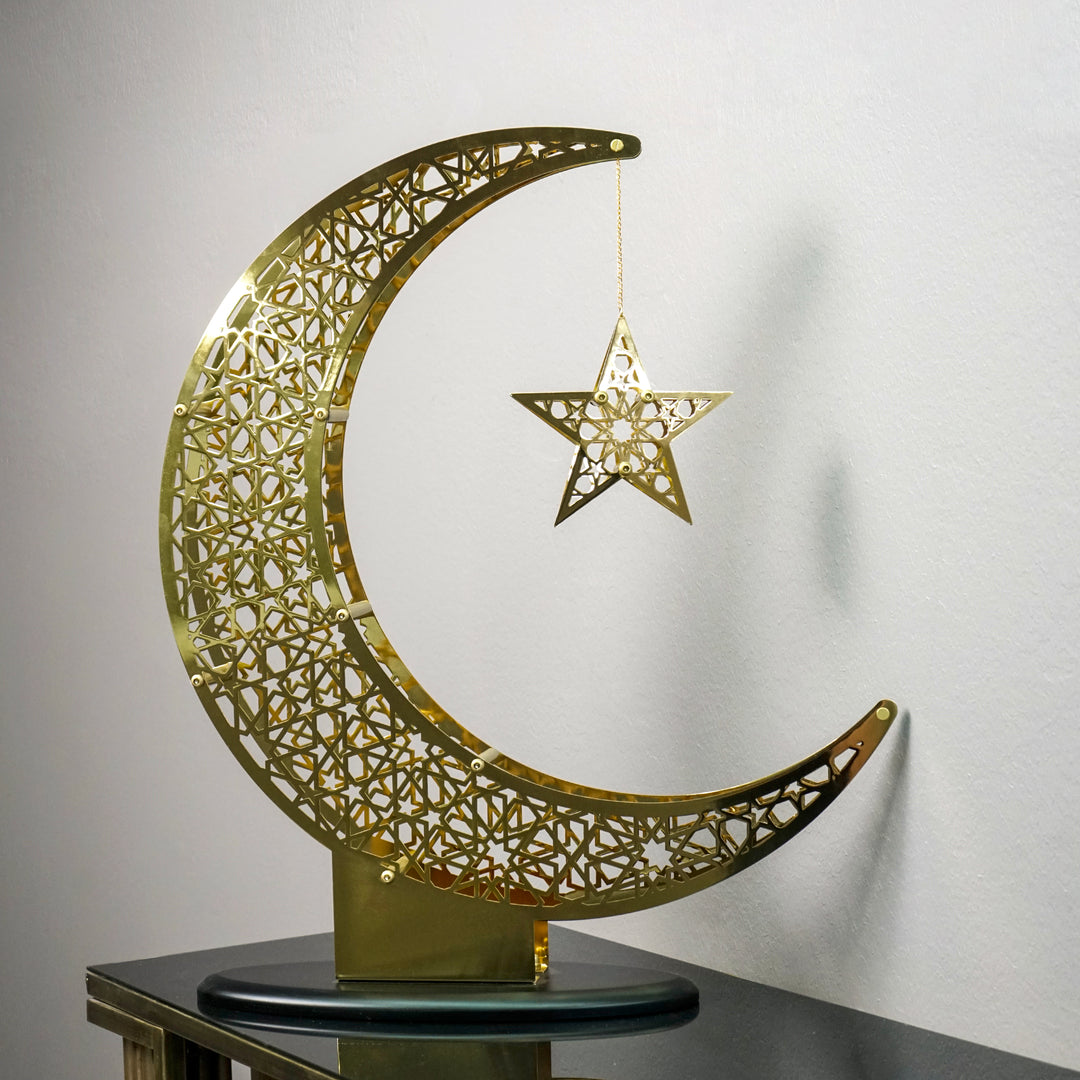 Shiny Metal Crescent and Star Ramadan Decoration Moon for Home Islamic Wall Art