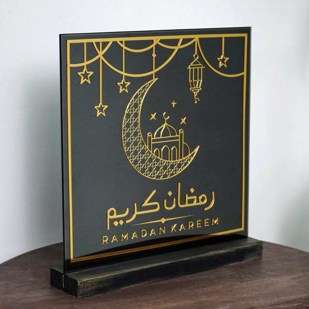 Ramadan Kareem Acrylic on Tempered Glass Ramadan Decoration Islamic Table Decor Art