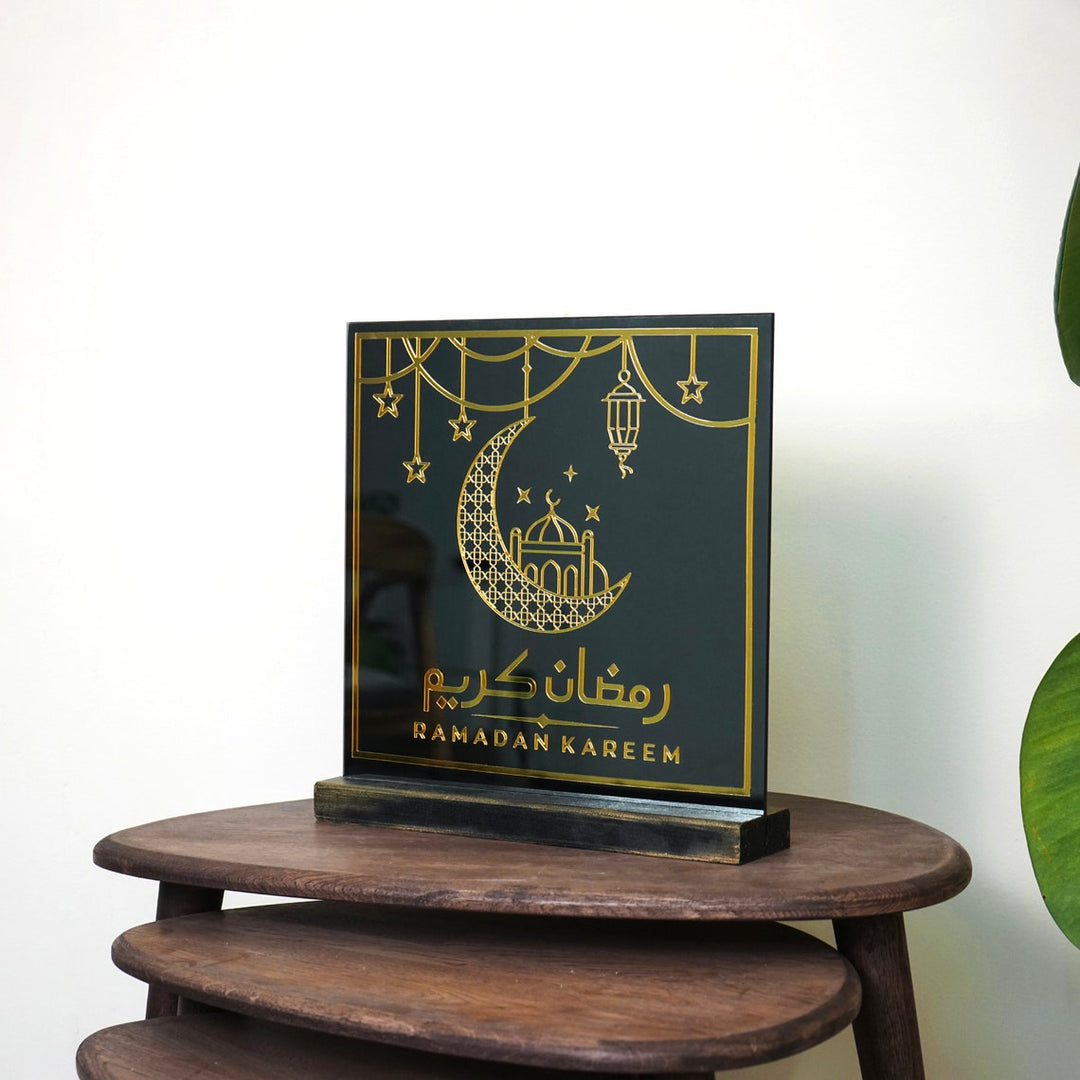 Ramadan Kareem Acrylique sur Verre Trempé Décoration de Ramadan Décoration de Table Islamique Art