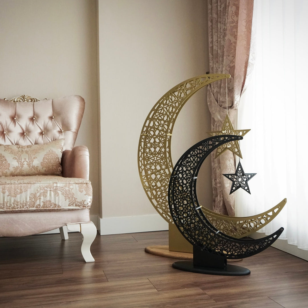 هلال معدني كبير ونجمة رمضان للديكور على شكل قمر للديكور المنزلي الإسلامي الجداري