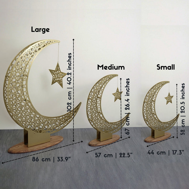هلال معدني كبير ونجمة رمضان للديكور على شكل قمر للديكور المنزلي الإسلامي الجداري