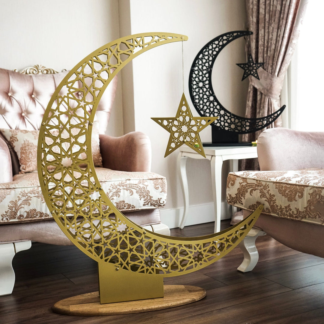 Grand croissant en métal et étoile Ramadan décoration lune pour l'art mural islamique à la maison