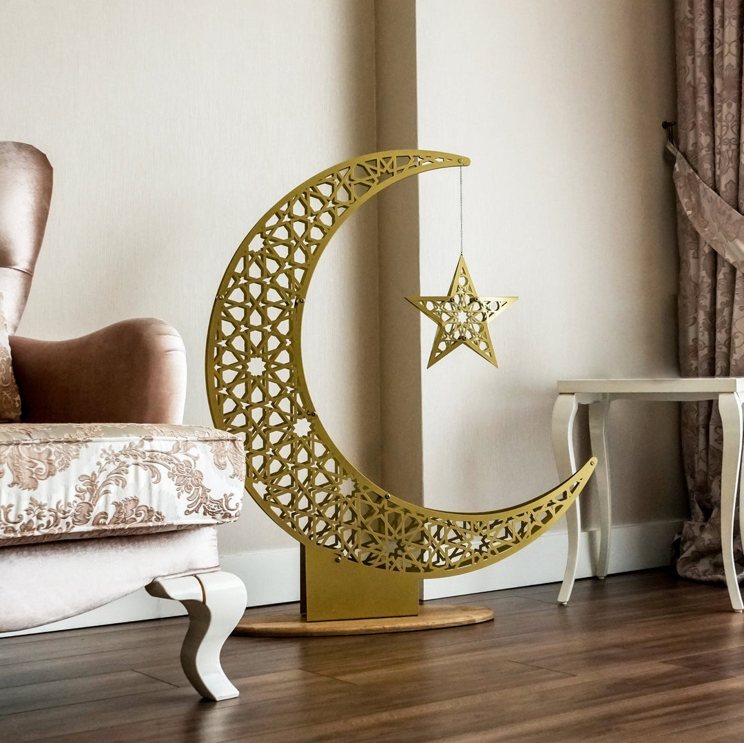 Grand croissant en métal et étoile Ramadan décoration lune pour l'art mural islamique à la maison