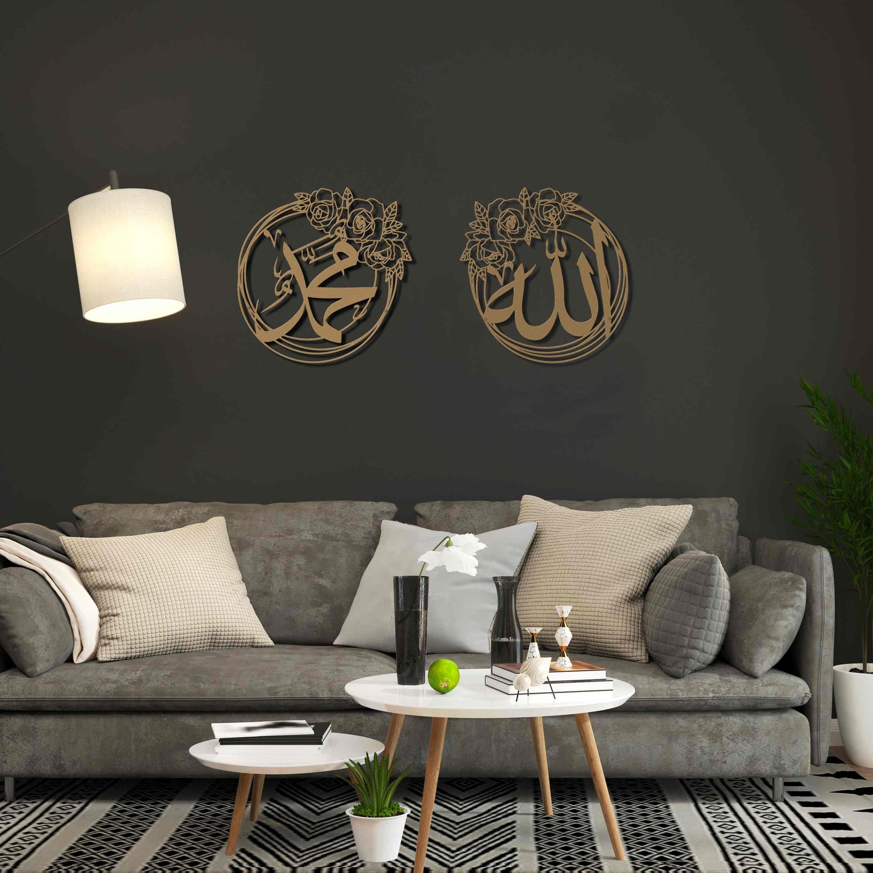 Islamischer Wandkunstladen, Tropfenförmiger Allah (SWT) Muhammad (PBUH)  Kalligraphie-Metall - Kupfer