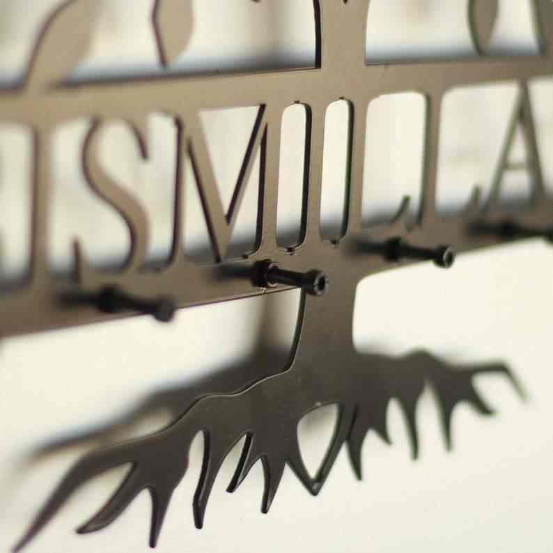 Bismillah Latin Key Holder, Basmala and Tree Metal Calligraphy Islamic Home Decor - Islamic Wall Art Store