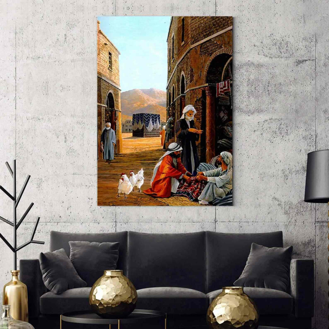 Islamic Canvas Painting, Old Kaaba and Makka