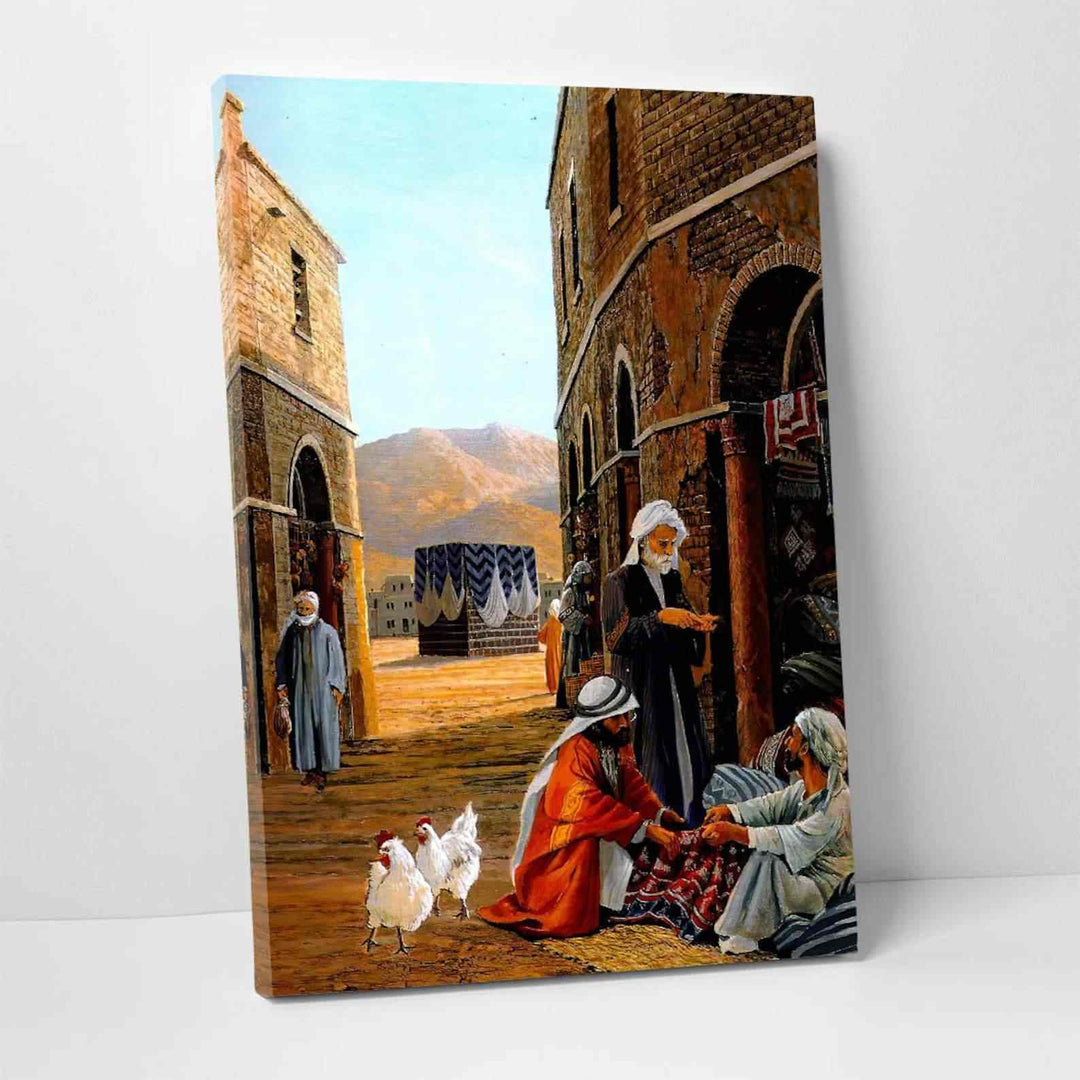 Old Kaaba and Makka Oil Paint Reproduction Canvas Print Islamic Wall Art - Islamic Wall Art Store