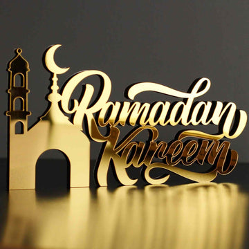 Ramadan Kareem Acrylic Tabletop Decor in English Letters with Minaret - Islamic Wall Art Store