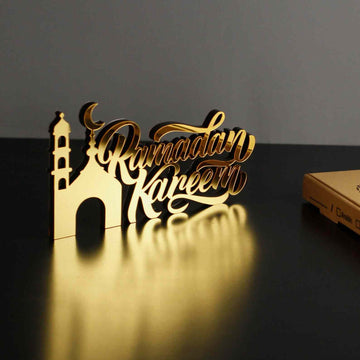 Ramadan Kareem Acrylic Tabletop Decor in English Letters with Minaret - Islamic Wall Art Store