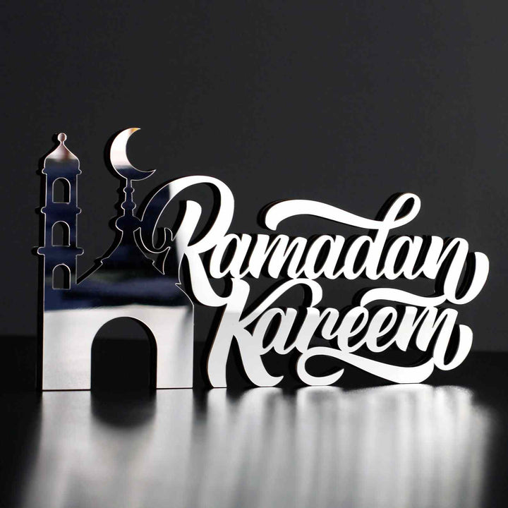 Ramadan Kareem Acrylic Tabletop Decor in English Letters with Minaret - Islamic Wall Art Store