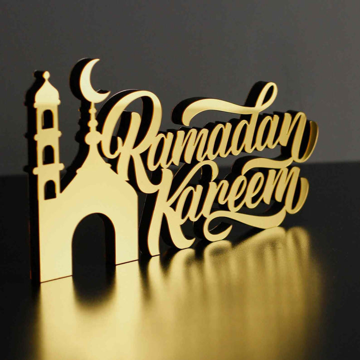 Ramadan Kareem Acrylic Tabletop Decor in English Letters with Minaret - Islamic Wall Art Store