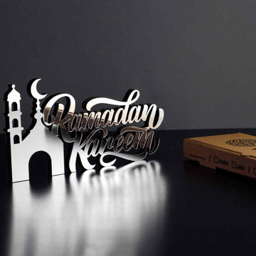 Ramadan Kareem Acrylic Tabletop Decor in English Letters with Minaret - Islamic Wall Art Store