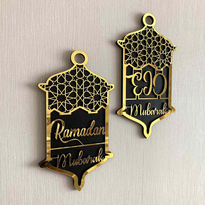 Ramadan Mubarak & Eid Mubarak Sign Wooden Acrylic Wall Decor - Islamic Wall Art Store
