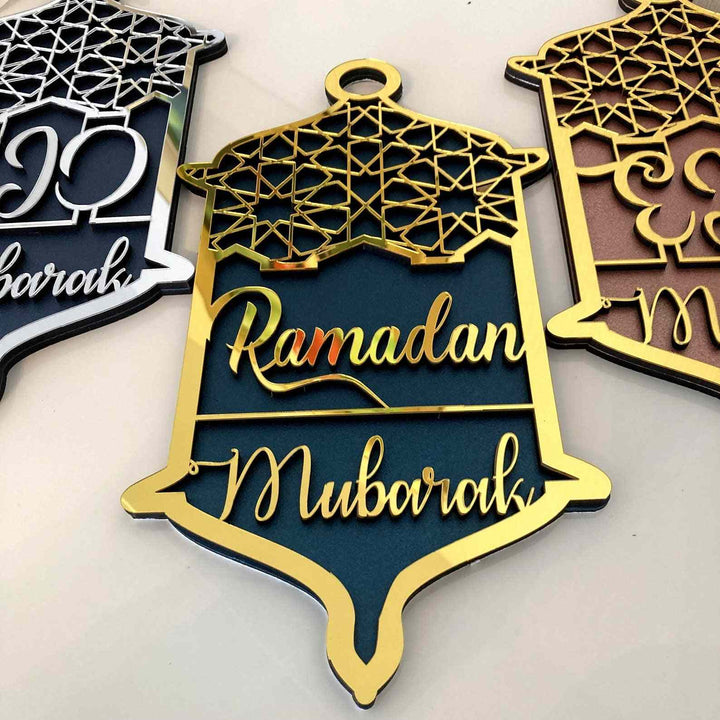 Ramadan Mubarak & Eid Mubarak Sign Wooden Acrylic Wall Decor - Islamic Wall Art Store
