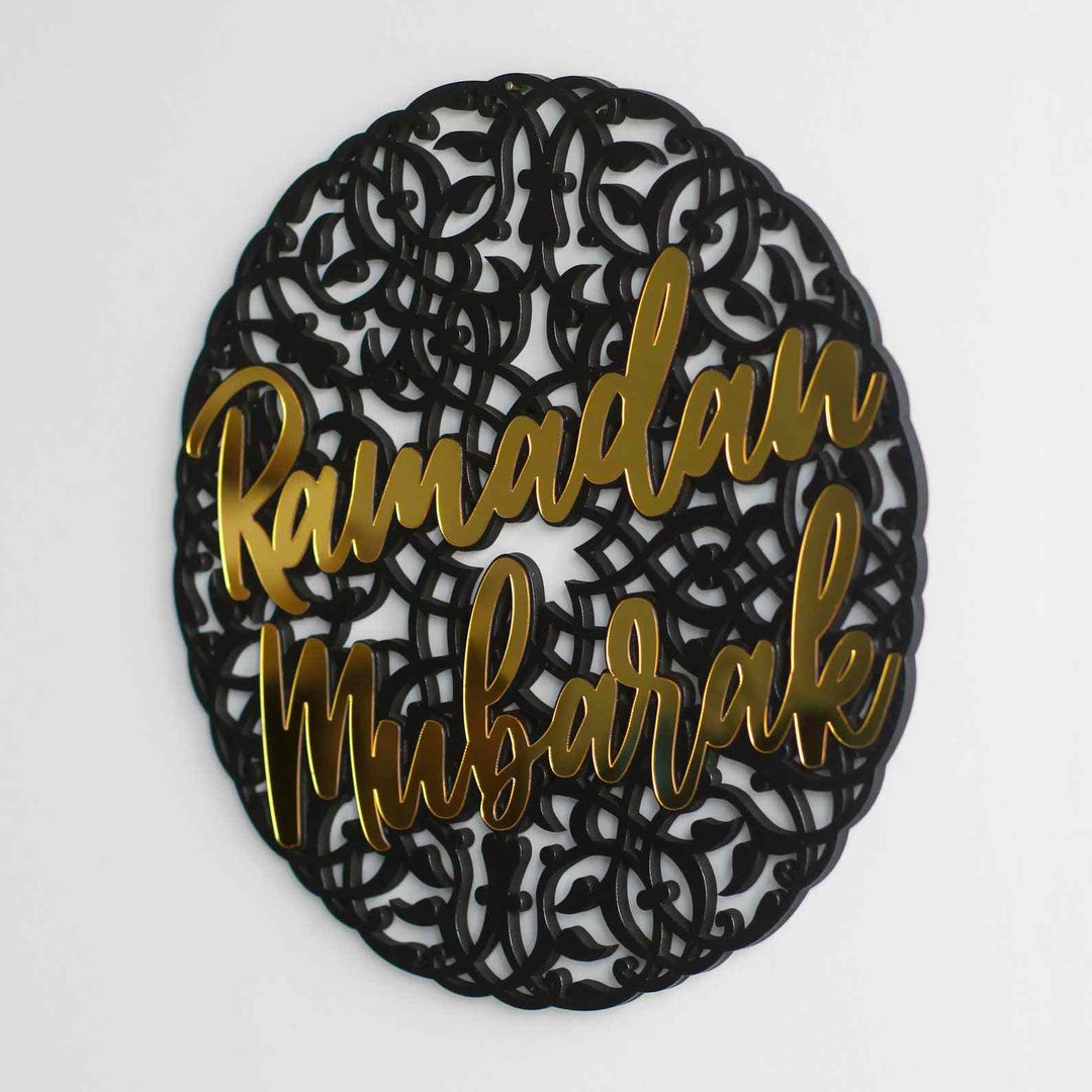 Ramadan Mubarak Circular Design with Pattern Wooden Acrylic Wall Decor - Islamic Wall Art Store