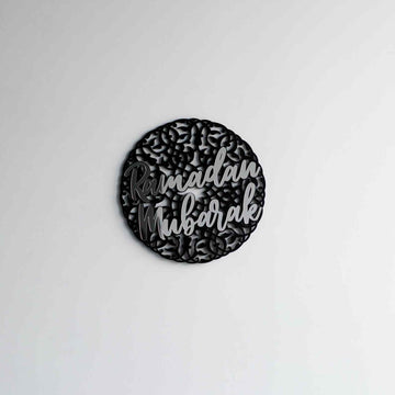 Ramadan Mubarak Circular Design with Pattern Wooden Acrylic Wall Decor - Islamic Wall Art Store