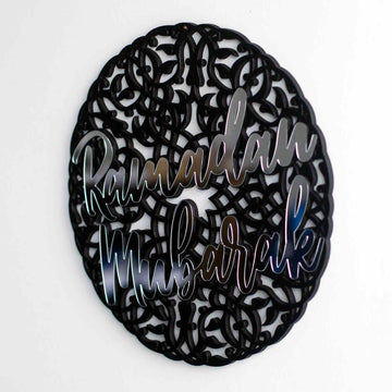 Ramadan Mubarak Circular Design with Pattern Wooden Acrylic Wall Decor - Islamic Wall Art Store