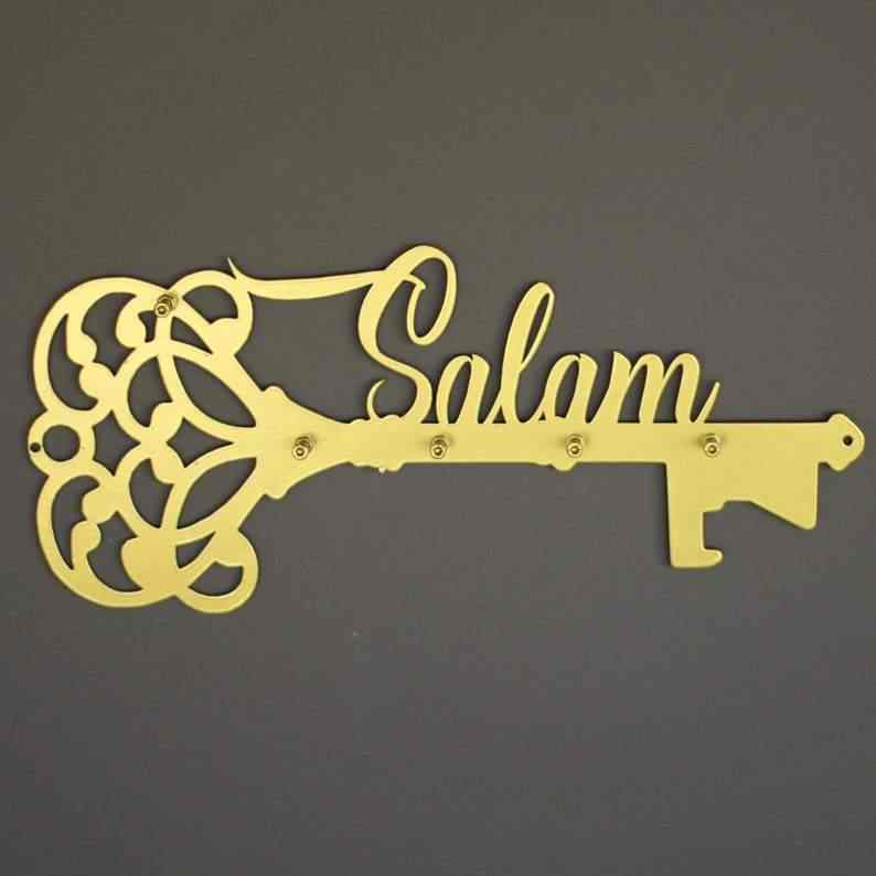 Salam Latin Key Holder, Salam and Key Metal Calligraphy Islamic Home Decor - Islamic Wall Art Store