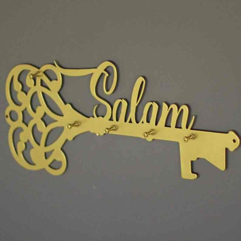 Salam Latin Key Holder, Salam and Key Metal Calligraphy Islamic Home Decor - Islamic Wall Art Store