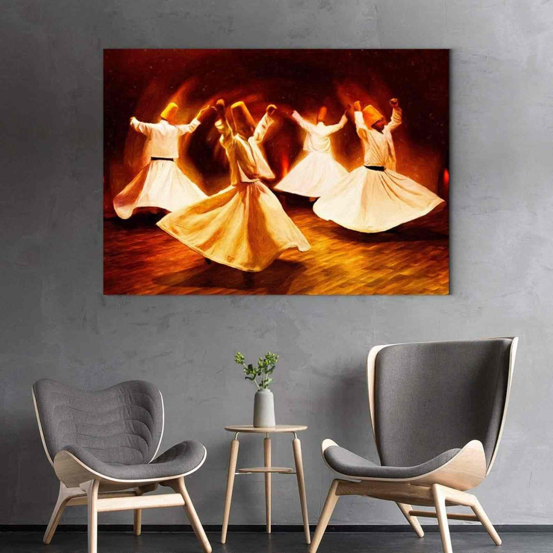 Whirling Dervish v12 Oil Paint Reproduction Canvas Print Islamic Wall Art - Islamic Wall Art Store