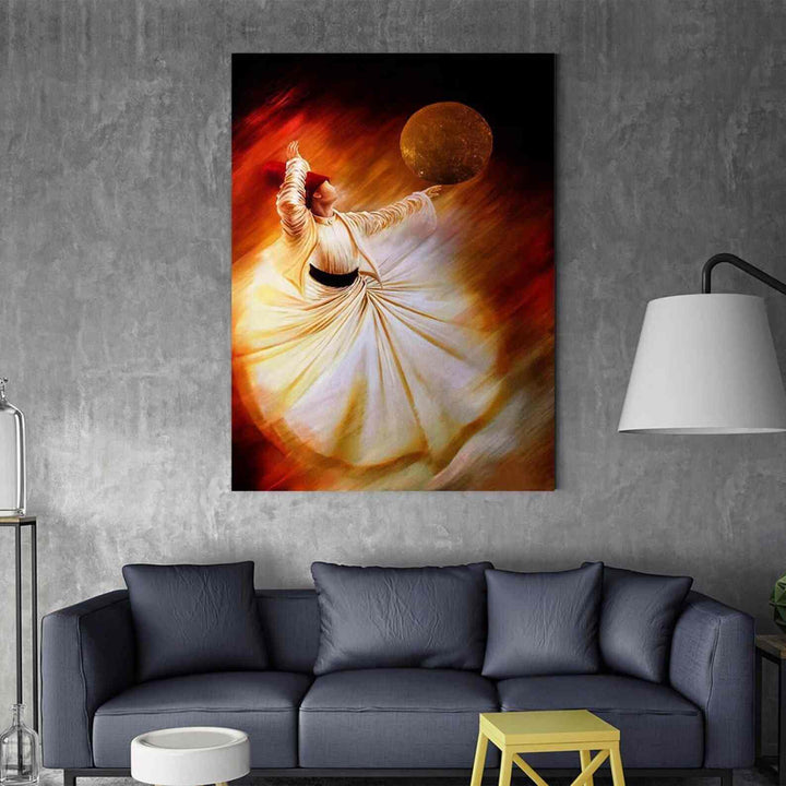 Whirling Dervish v4 Oil Paint Reproduction Canvas Print Islamic Wall Art - Islamic Wall Art Store