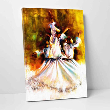 Three Whirling Dhervishes Ebru Canvas Print Islamic Art B11861 main image 1