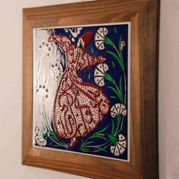Whirling Darwish Hand Painted Islamic Iznik Tile Wall Art - Islamic Wall Art Store