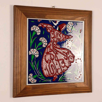Whirling Darwish Hand Painted Islamic Iznik Tile Wall Art - Islamic Wall Art Store